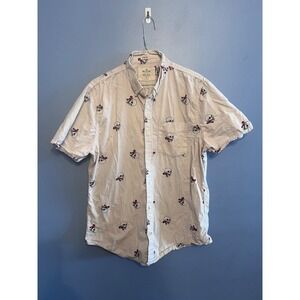 Men's Hollister Epic Flex Stretch Short Sleeve Button Up Skulls W Roses SZ Med